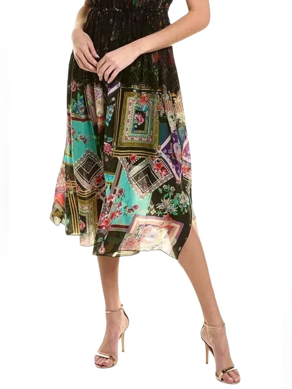 Johnny Was Elderberry Lace Midi Dress Silk Floral Patchwork NWT S - Picture 5 of 16
